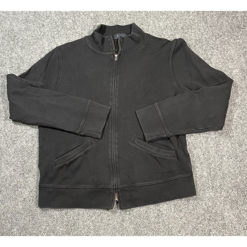 Faconnable Full Zip Jacket Womens Size Large Black Double Zip Pockets Cotton